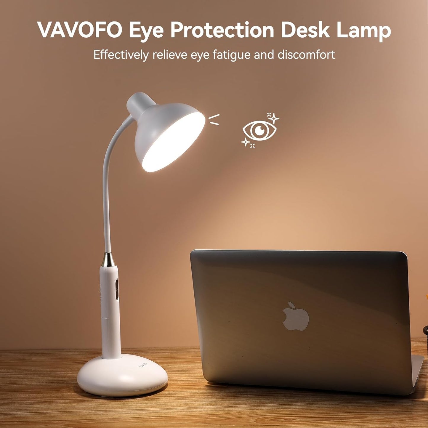 VAVOFO Eye-Caring Wireless Desk Lamp 6781-700 Lumens, 2700-7000K Adjustable Color Temperature, 360° Gooseneck, Touch Control & USB-C Charging, 2.5hrs Cordless Use (White)