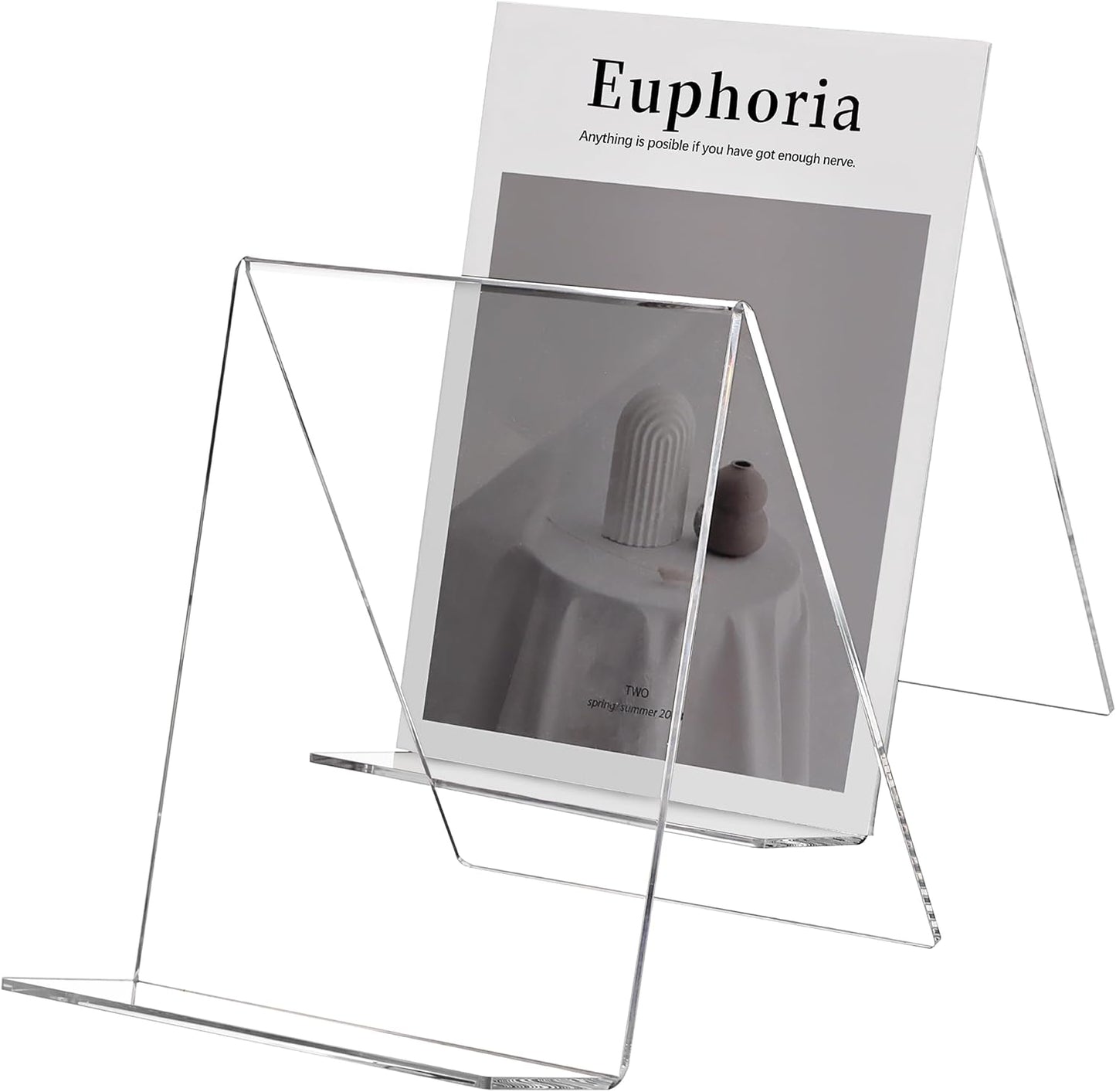 Acrylic Easel Book Stand, 7.9'' x 9.4'' Clear Display Easel Holder for Books, Tablets, Phones, Albums, Magazines, CDs, Plate, Artworks,Photo (2 Pack)