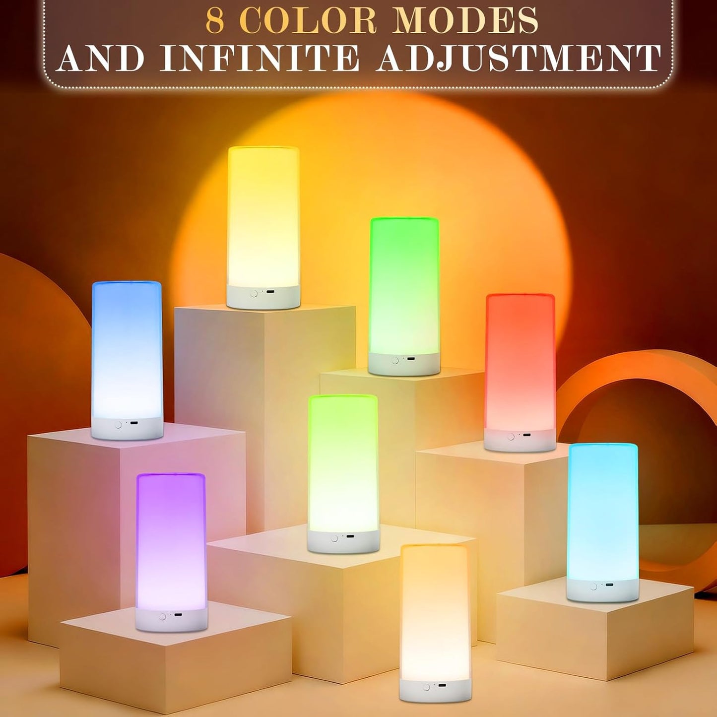 Table Lamp, Touch Sensor Bedside Lamps, Dimmable Warm White Light & Color Changing RGB for Kids Room,Living Room,Camping