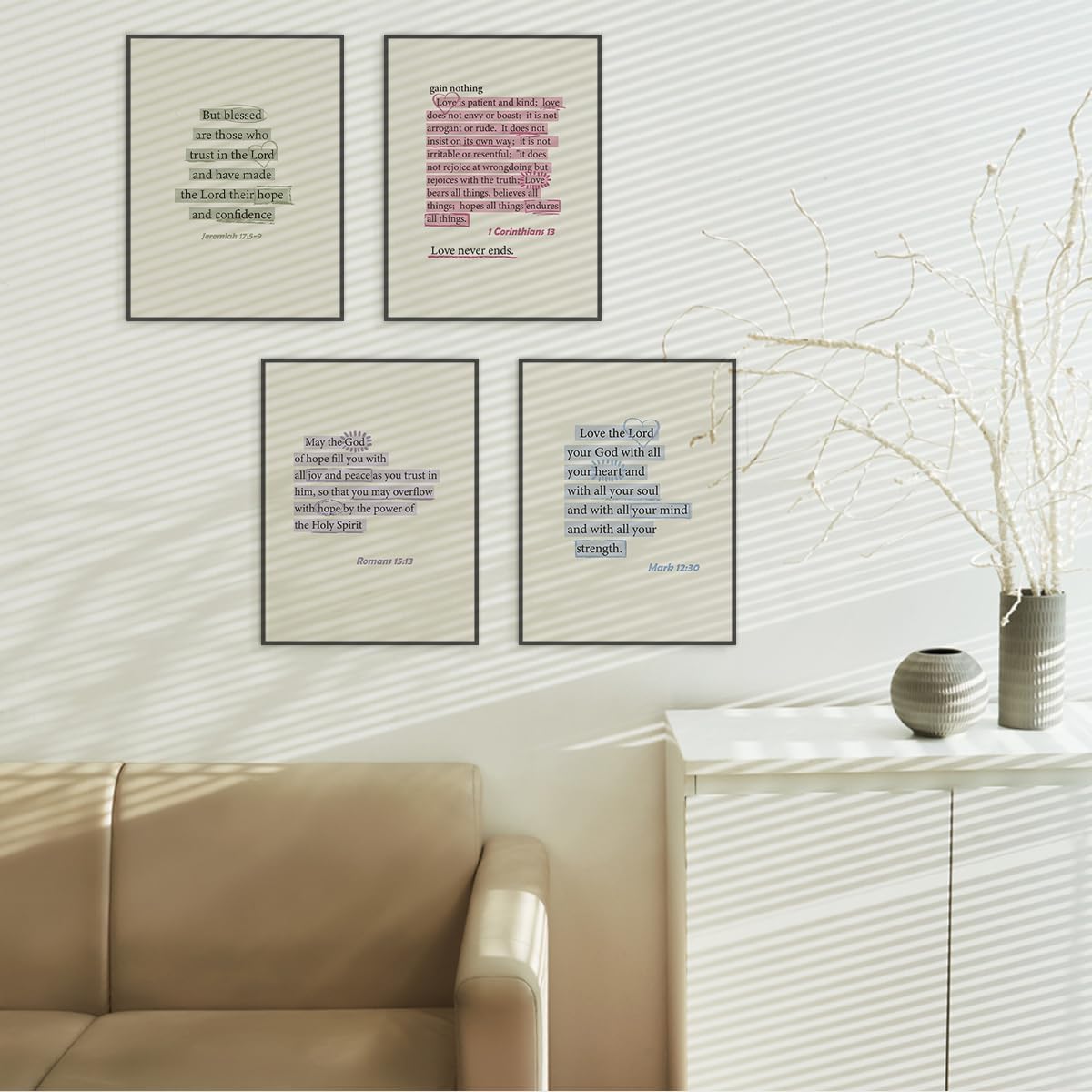 ETVISO Preppy Christian Wall Art Set of 4, Dorm Decor for College Girls, Inspirational Bible Verses Wall Art Prints for Women Girl Bedroom Decorations，Teen Girl Room Decor 12x16 (Unframed)