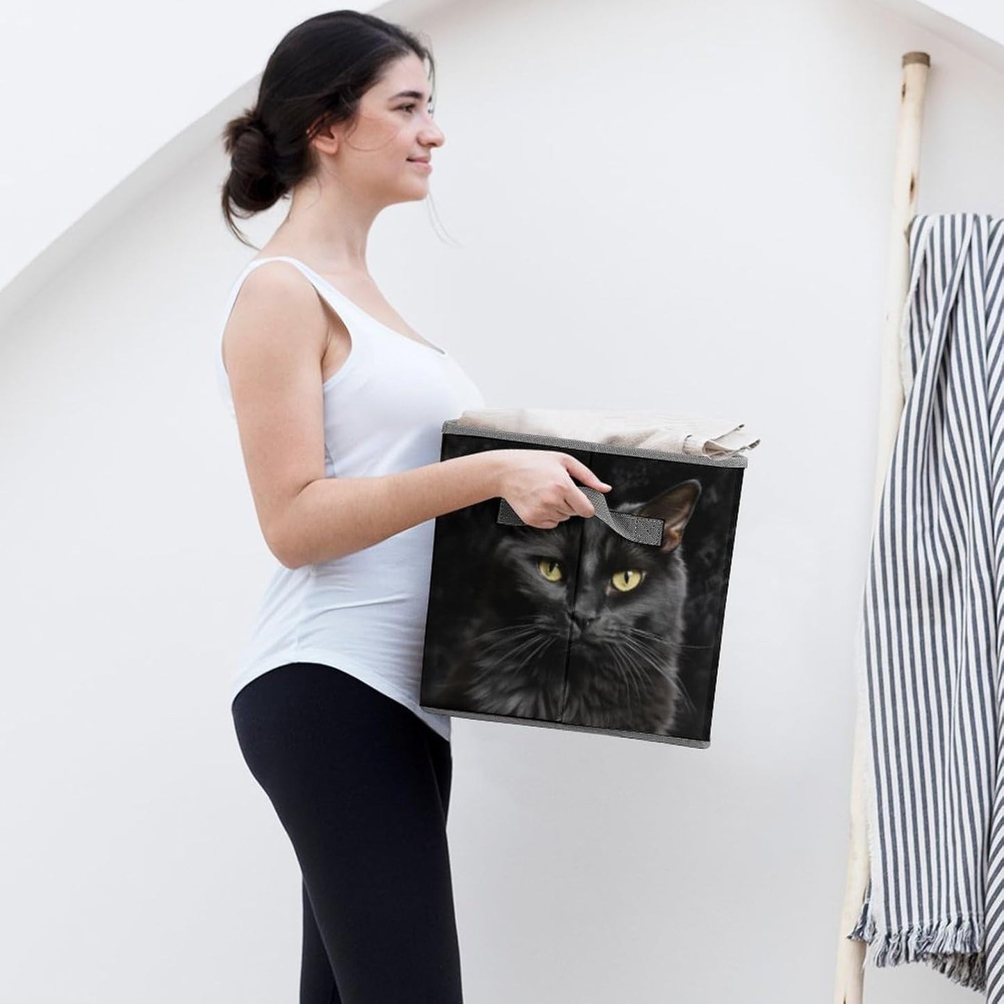 A Black Cat on A Black Background Storage Bins with Handles Fashion Large Storage Cubes Sturdy Foldable Storage Boxes Space-Saving Storage Baskets for Home Office Clothes Closet Organizers