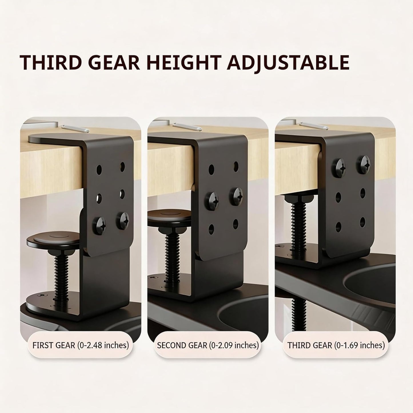 No Drill Desk Cup Holder Clamp, 360° Rotating Anti-Spill Table Cup Holder, Adjustable Clip on Cup Holder for Gaming Desk, Gamer Gift, Drink Holder for Coffee Cup, Office Accessories (Sleek)