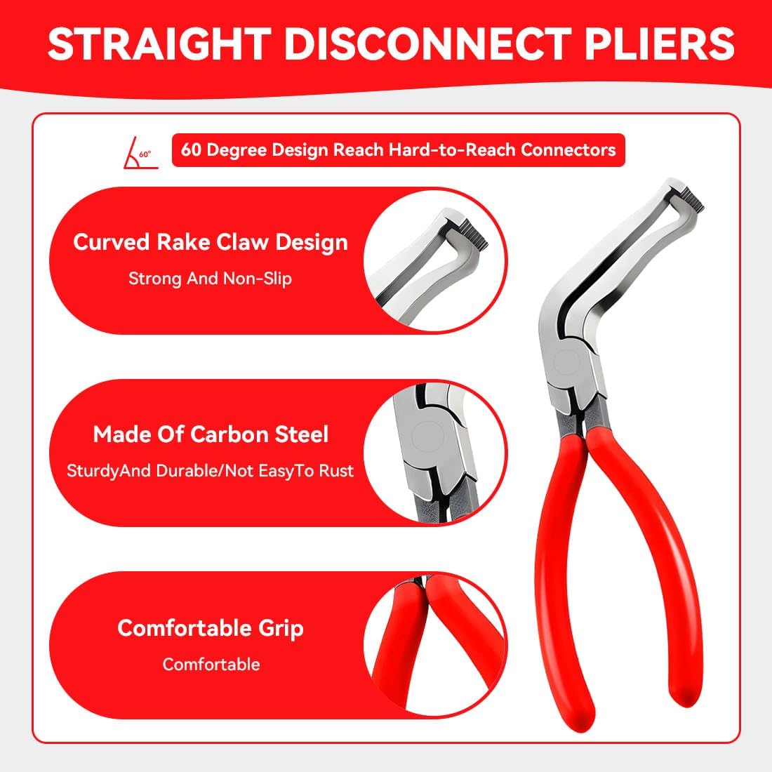 Automotive Electrical Disconnect Pliers Set with Storage Box, 4-Piece Connector Separator & Terminal Removal Tool for Mass Air Flow Sensors, Fuel Injectors, Straight & 60° Jaw