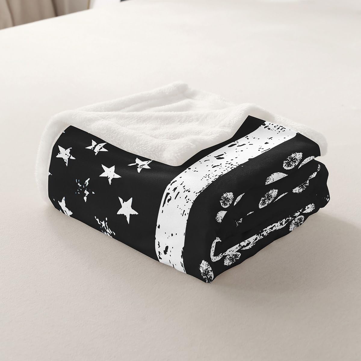 Dog Paws Print Kids Throw Blanket,American Flag Stripes Patriotic Bed Blanket,Girls Boys Adults Sofa Decor,Cute Animals Pets Fleece Blanket,Black White Retro Fuzzy Blanket,Throw Size (50 x 60 Inches)