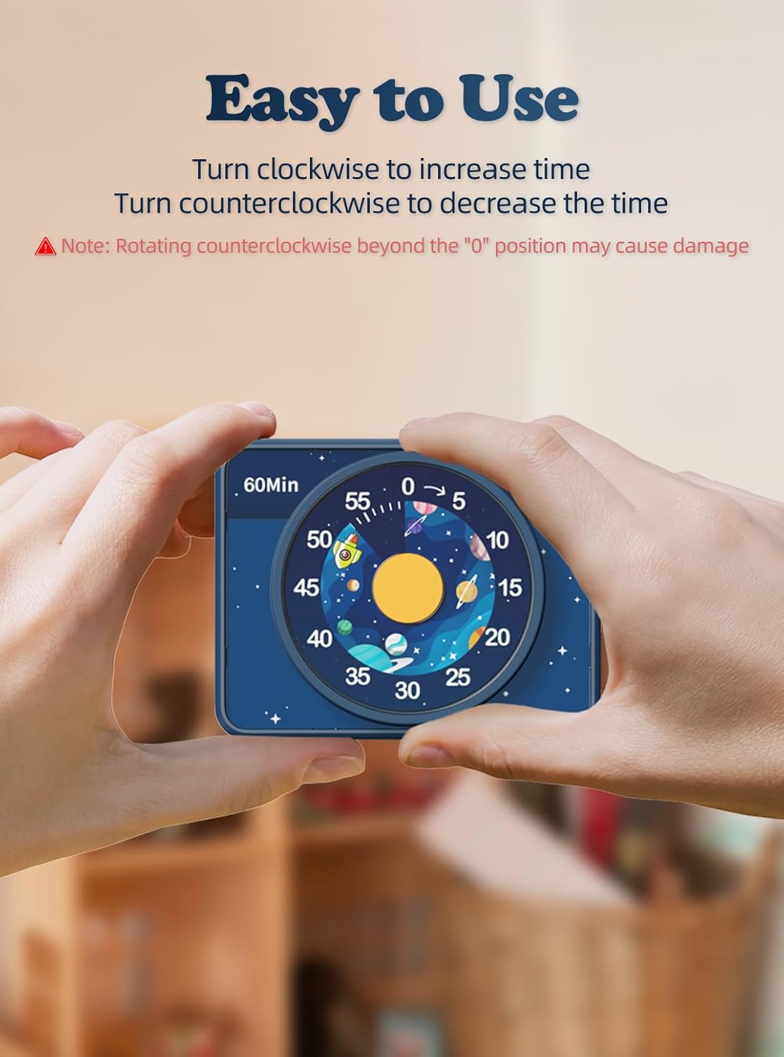 VOCOO Kids Visual Timer for Classroom - 60-Minute Countdown for Kitchen Cooking Office, Strong Magnet, Silent Time Management Tool, 2 AAA Batteries Included, Cute Starry Sky Pattern (Blue)