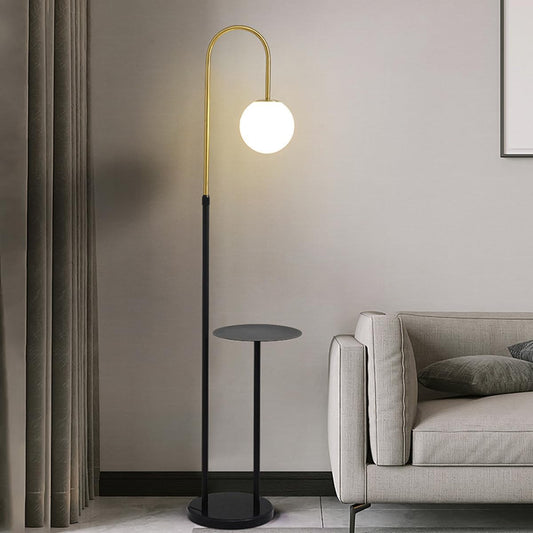 Globe Modern Floor Lamp Black Floor Lamp Height Adjustable Standing Lamps with Table & Marble Base Minimalist Metal Standing Reading Pole Lamp for Bedroom Home Decor