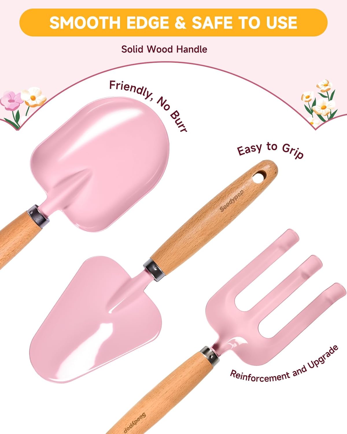Kids Gardening Tool Set Toys - 8 Pieces Quality Garden Kit for Toddlers & Kids with Shovels, Rake, Watering Can, Hat, Apron, Gloves & Storage Bag (Pink Flower)
