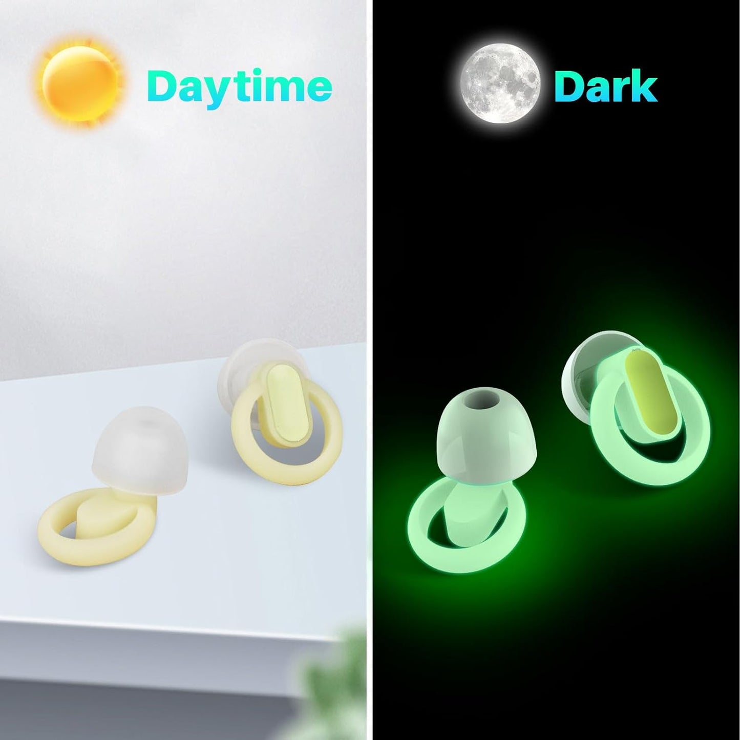 Hopihe Concert Ear Plugs, High Fidelity Afterglow Glow in Dark Noise Reduction Ear Plugs, Green Silicone Reusable Noise Cancelling EarPlugs for Concerts Work Sports Nightlife Hearing Protection - 29db