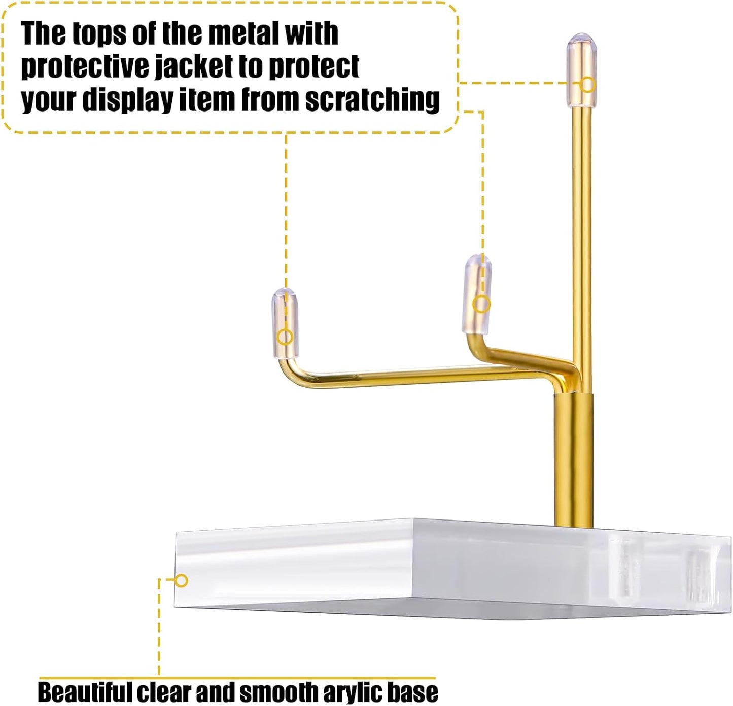Suzile 4 Pcs Adjustable Metal Arm Display Stand Easel with Acrylic Base Rock Display Easel Holder Acrylic Crystal Clear Plate Stand for Geodes Mineral Agate (Gold, 2 x 2 x 3 Inch)