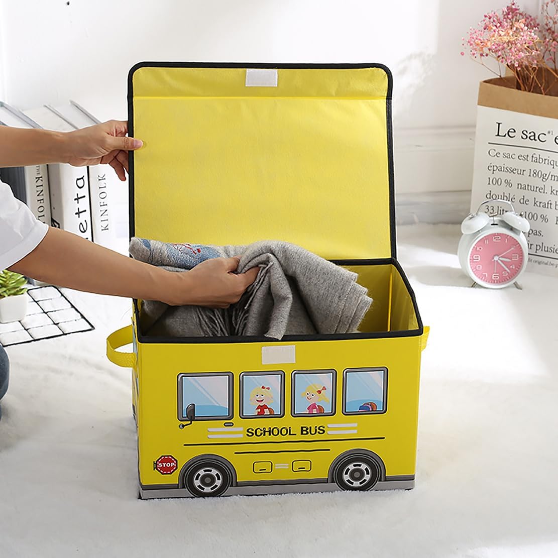 2-Pack Foldable Cartoon Storage Bins with Lids, 15x9.9x9.9 in Cute Cartoon Organizer Boxes, Dustproof Home Storage Containers, Ice Cream Truck