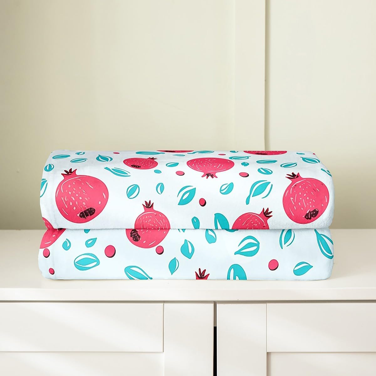 Erosebridal Cartoon Pomegranate Blanket for Teens Kids,Summer Tropical Fruit Throw Blanket Throw 50x60 Inch,Novelty Red Pomegranate Fleece Blanket,Red Dots Flannel Blanket for Dorm