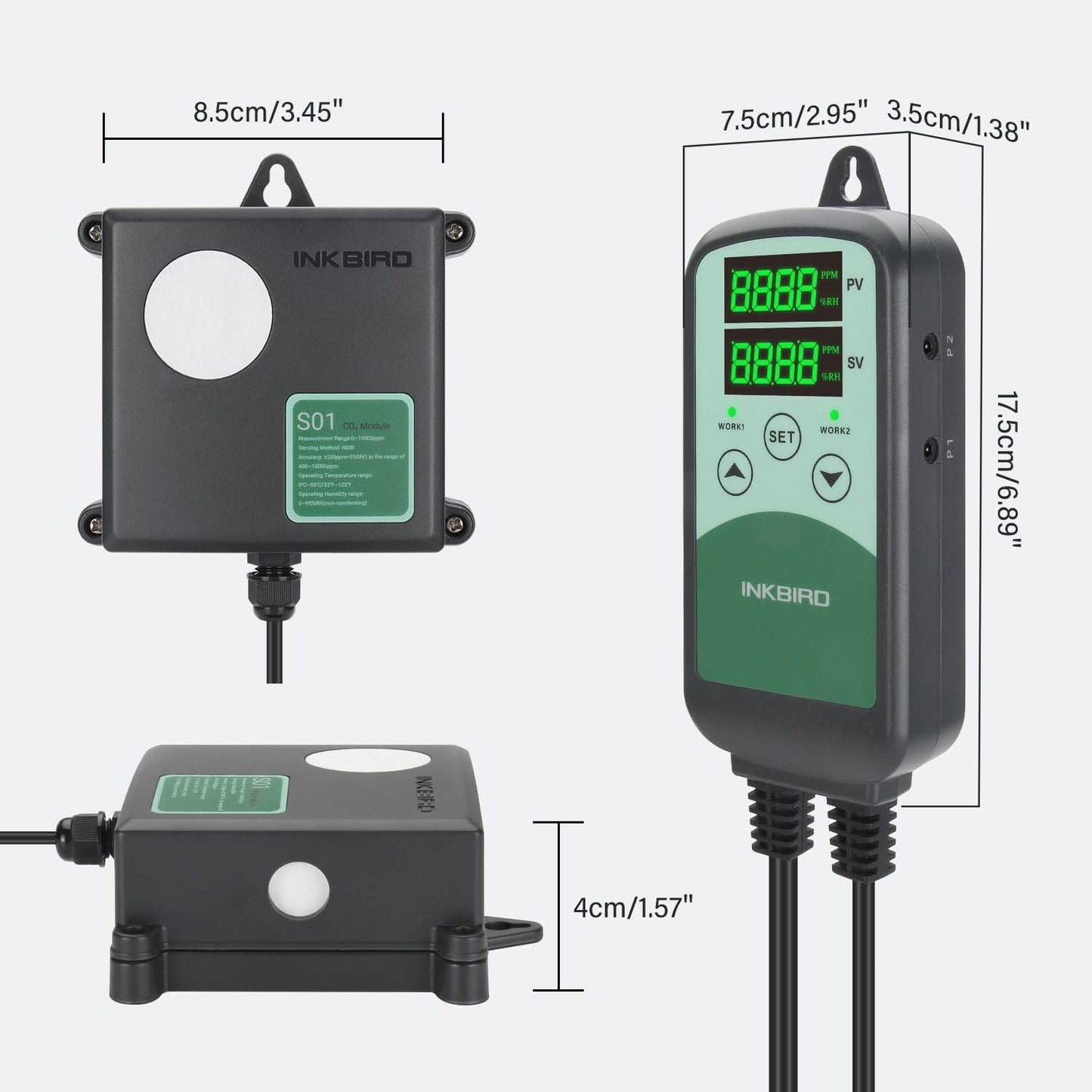 Inkbird ICC-500T CO2 Controller CO2 Meter Carbon Dioxide Controller for Grow Room and CO2 Generator, with CO2 Sensor for Home Grower (CO2 Controller + S01 Sensor)