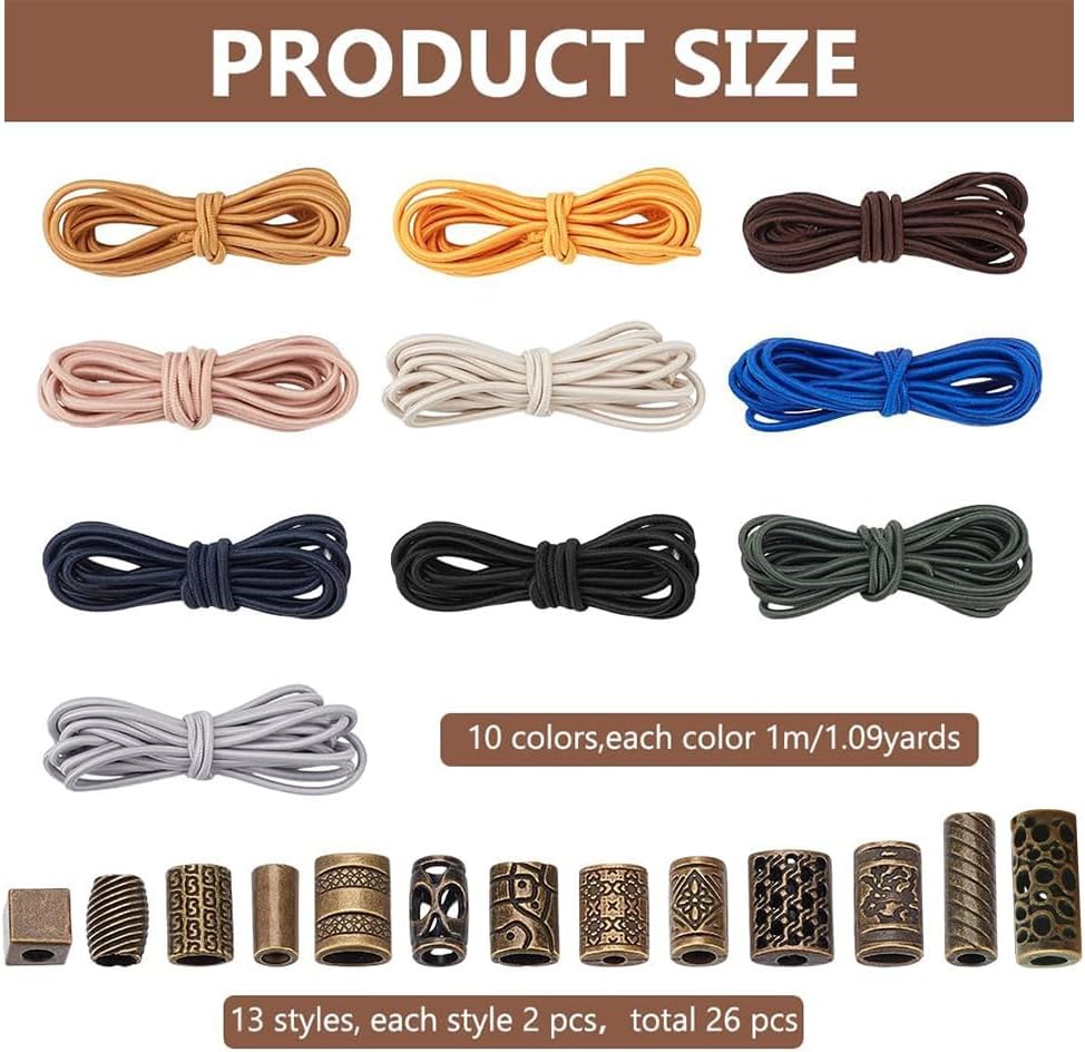 WEBEEDY 11 Yards Elastic Straps for Notebook, 10 Colors Elastic Rubber Cords with 26 Alloy Decorative Beads for DIY Bookmark Making and Standard Journal Connection Strap Replacements
