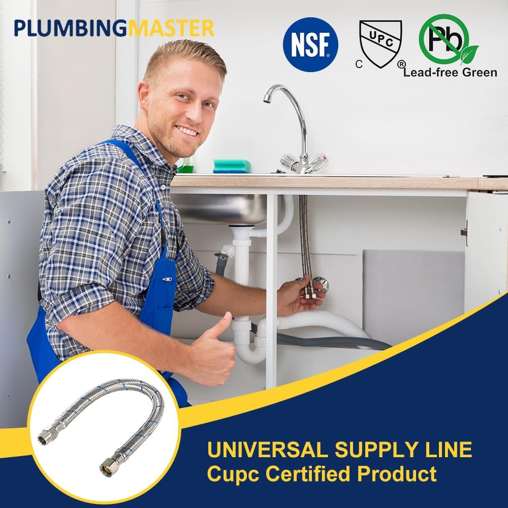 2 Pcs 12 Inch Faucet Supply Conector Extension, 3/8 OD Comp (Male) x 3/8 Comp (Female) Supply Line，Faucet Hose for Kitchen Bathroom