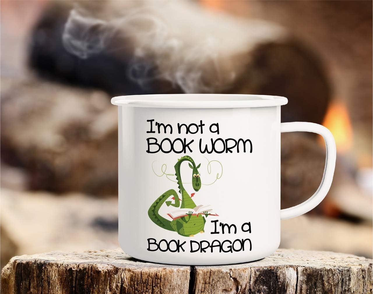 Retreez I'm Not a Book Worm I'm a Book Dragon 16 Oz Enamel Stainless Steel Metal Camping Campfire Coffee Mug Cup - Funny Sarcasm Inspirational birthday gift for friend coworker sister brother dad mom