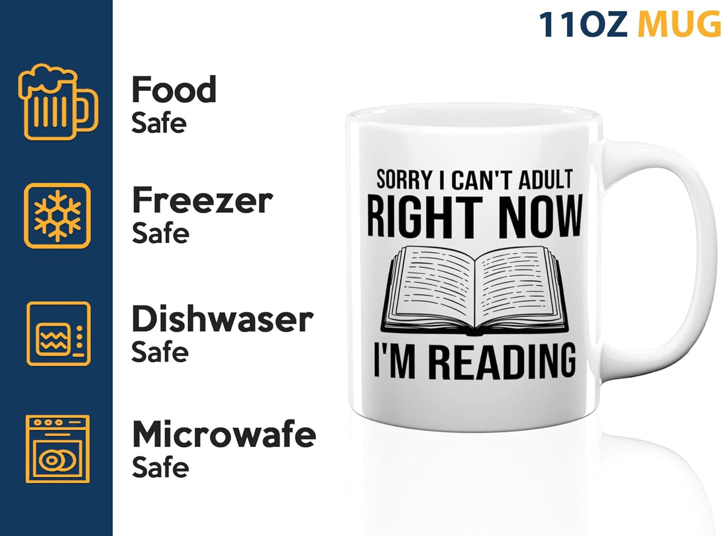 Book Lover Coffee Mug 11oz White -Sorry I cant - Bookworm Literature Library Book Lover Reader Booked Editor Intellectual Studious