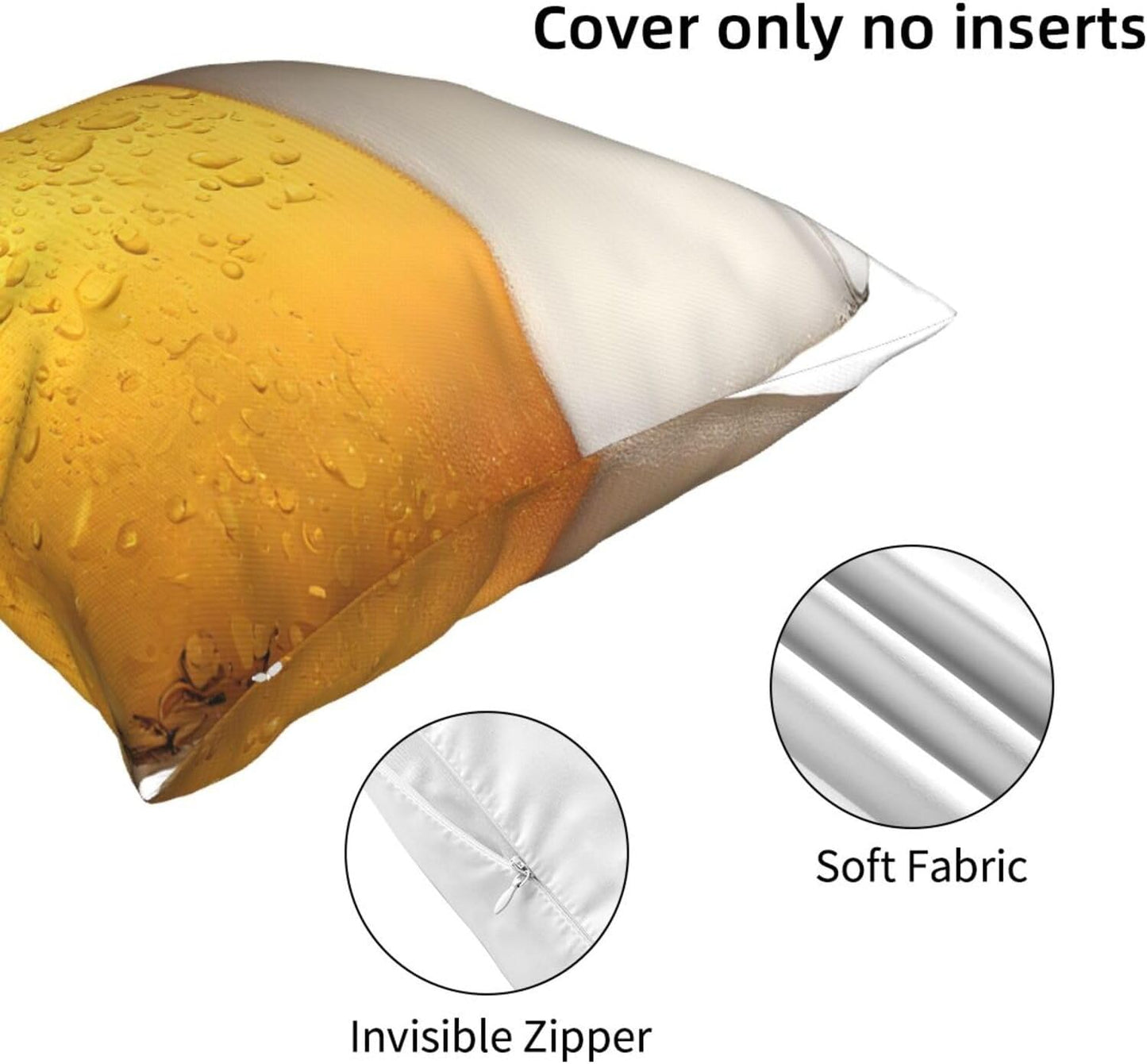 All-Season Square Pillow Covers 18"X18", Beer Bubble, Decorative Throw Pillow Covers for Sofa Bed Couch, Hidden Zipper Cushion Cover, Square Lumbar & Accent Pillowcases for Home Decor