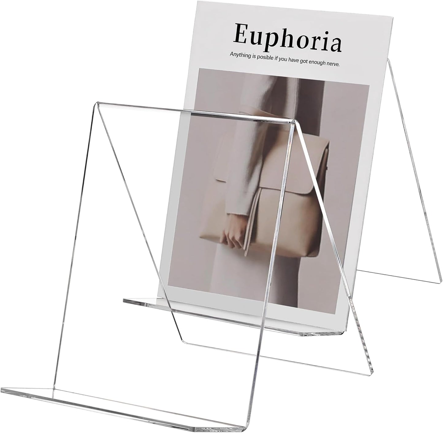 Acrylic Easel Book Stand, 5.9'' x 5.6'' Clear Display Easel Holder for Books, Tablets, Phones, Albums, Magazines, CDs, Plate, Artworks,Photo (2 Pack)