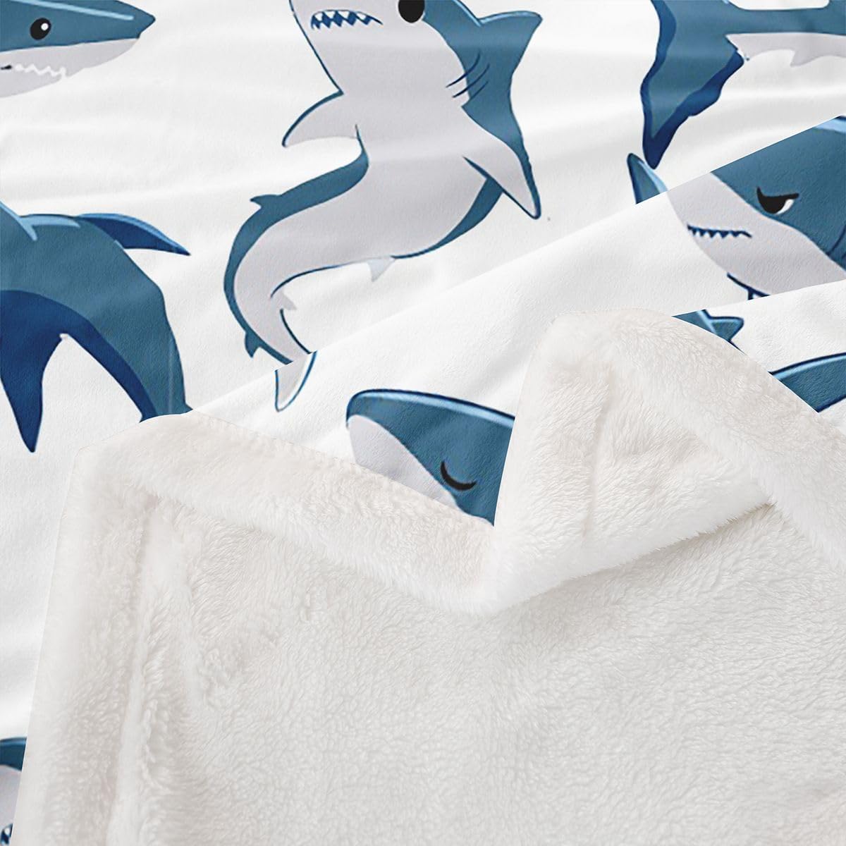 Feelyou Shark Sherpa Throw Blanket for Couch Ocean Sea Shark Lover Gifts Super Soft Cozy Fleece Underwater Animal Blanket for Winter, Plush Throw Ocean Blue Twin 60"x80" Nautical Marine All Season