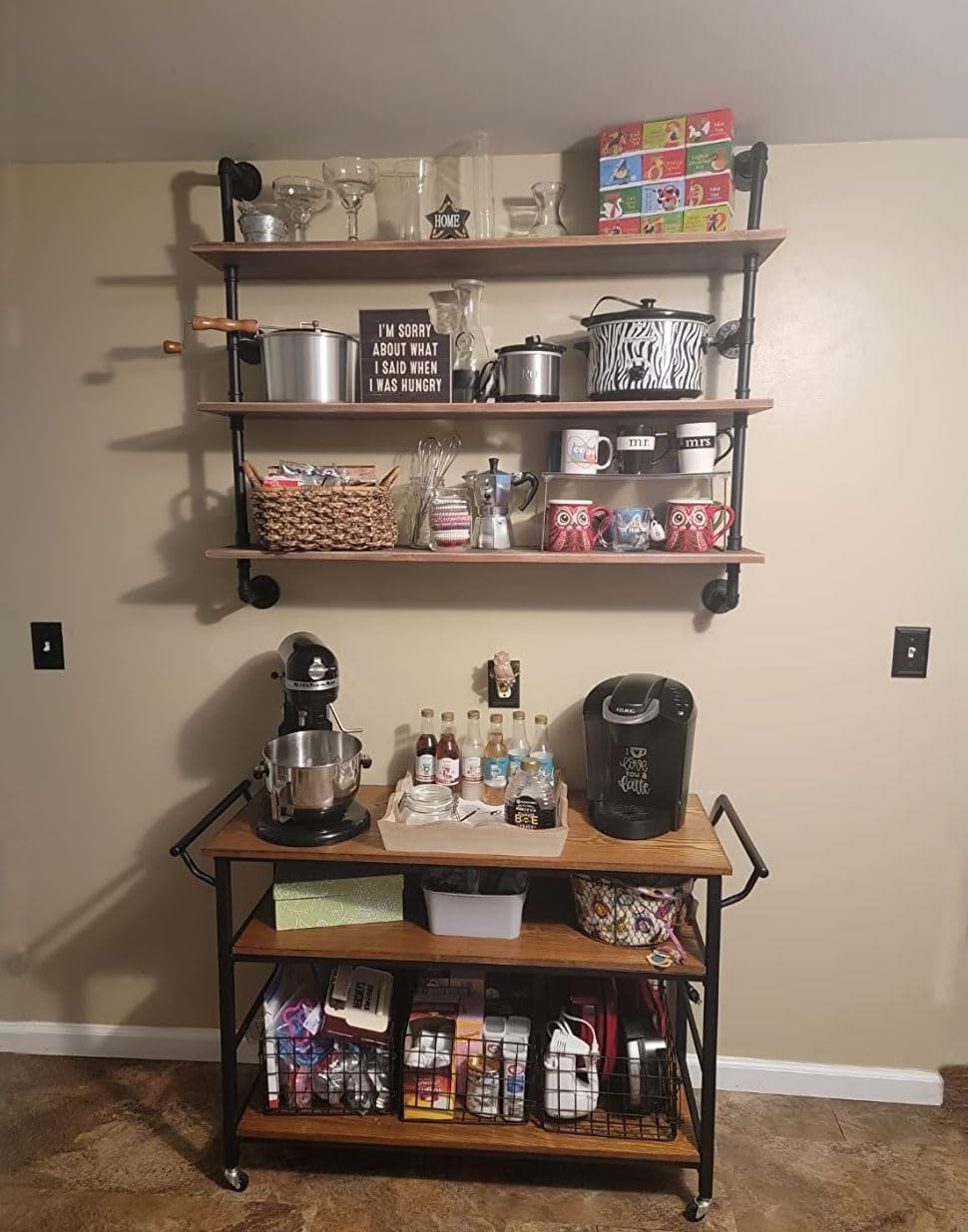 Floating Shelves,Wall Mounted Rustic Wood Shelf,Pipe Shelves,Industrial Pipe Shelving with Real Wood Planks 48 inch Industrial Wall Shelves Hanging Bookshelf Farmhouse Kitchen Bar Shelving