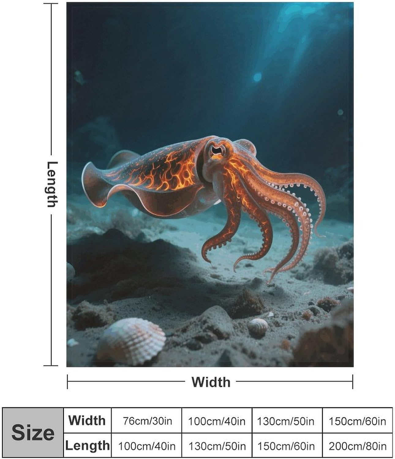 Custom Walking Flamboyant Cuttlefish Blanket Lightweight Flannel Fleece Throw for Couch Sofa Bed Luxury Soft Cozy Plush Lap Bedtime Blanket for All Seasons Bedroom Home Decor Gifts 30x40