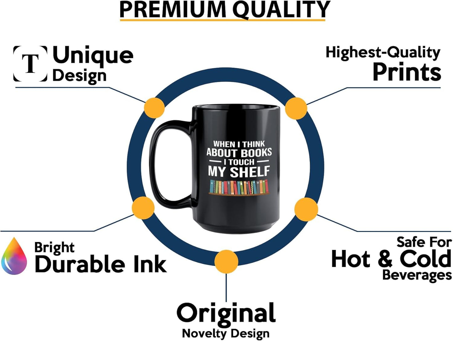 Book Lover Coffee Mug 15oz Black -Touch My Shelf - Writer Editor Bookish Librarian Bibliophile Bookish Grammar Philosophers