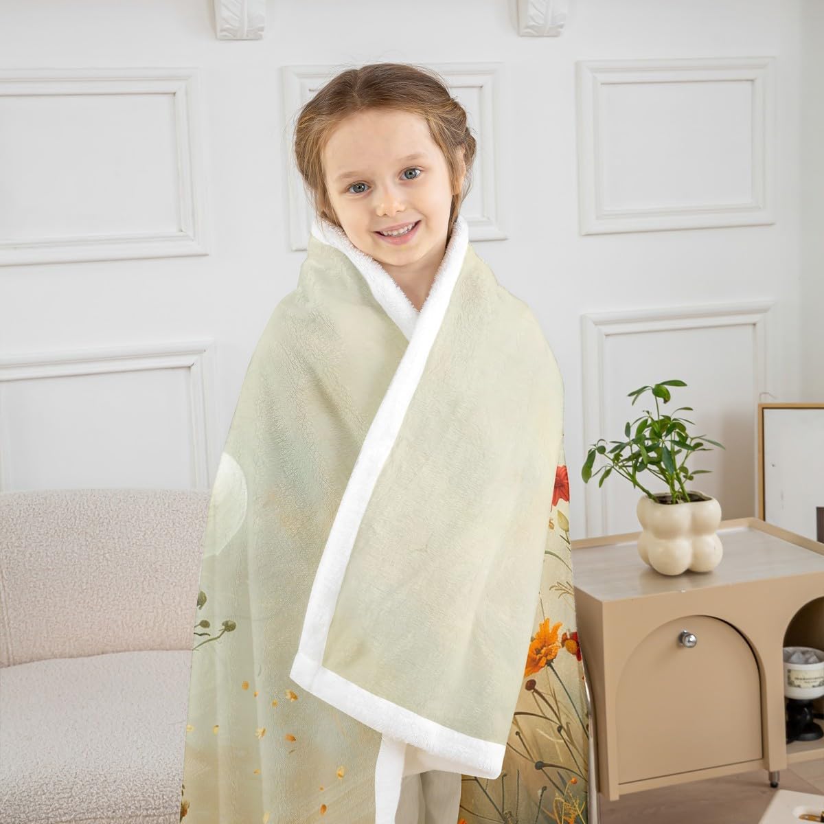 Manfei Reading Ghost Throw Blanket Autumn Pumpkins Flower Fleece Blanket Cute Halloween Theme Cozy Throws for Bed Couch Sofa,Kids Boys Girls Room Decor,Soft and Breathable(60 x 80 Inches)