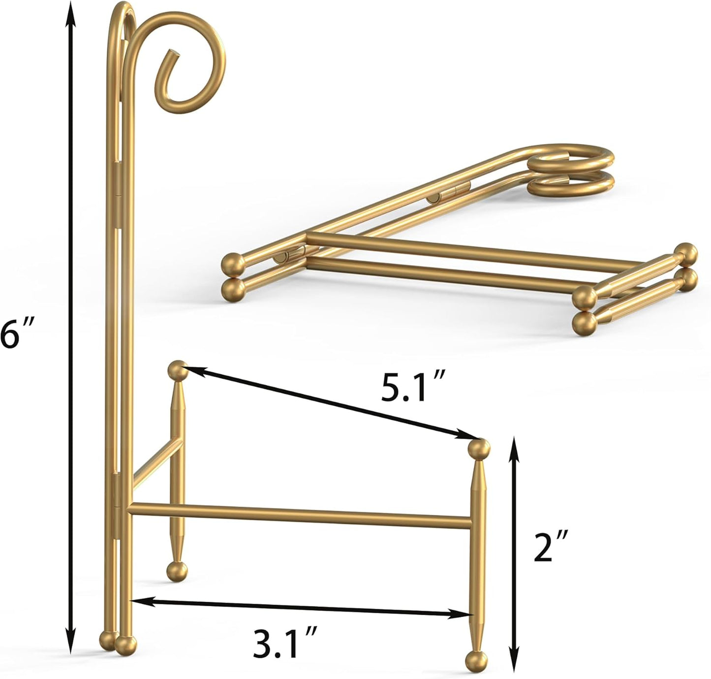 Display Stand for Plate, Foldable Metal Plate Stand for Table, Decorative Easel Holder for Picture Frames, Photos, Wedding Cards, Sign Posters, Cavas, 6-inch Gold