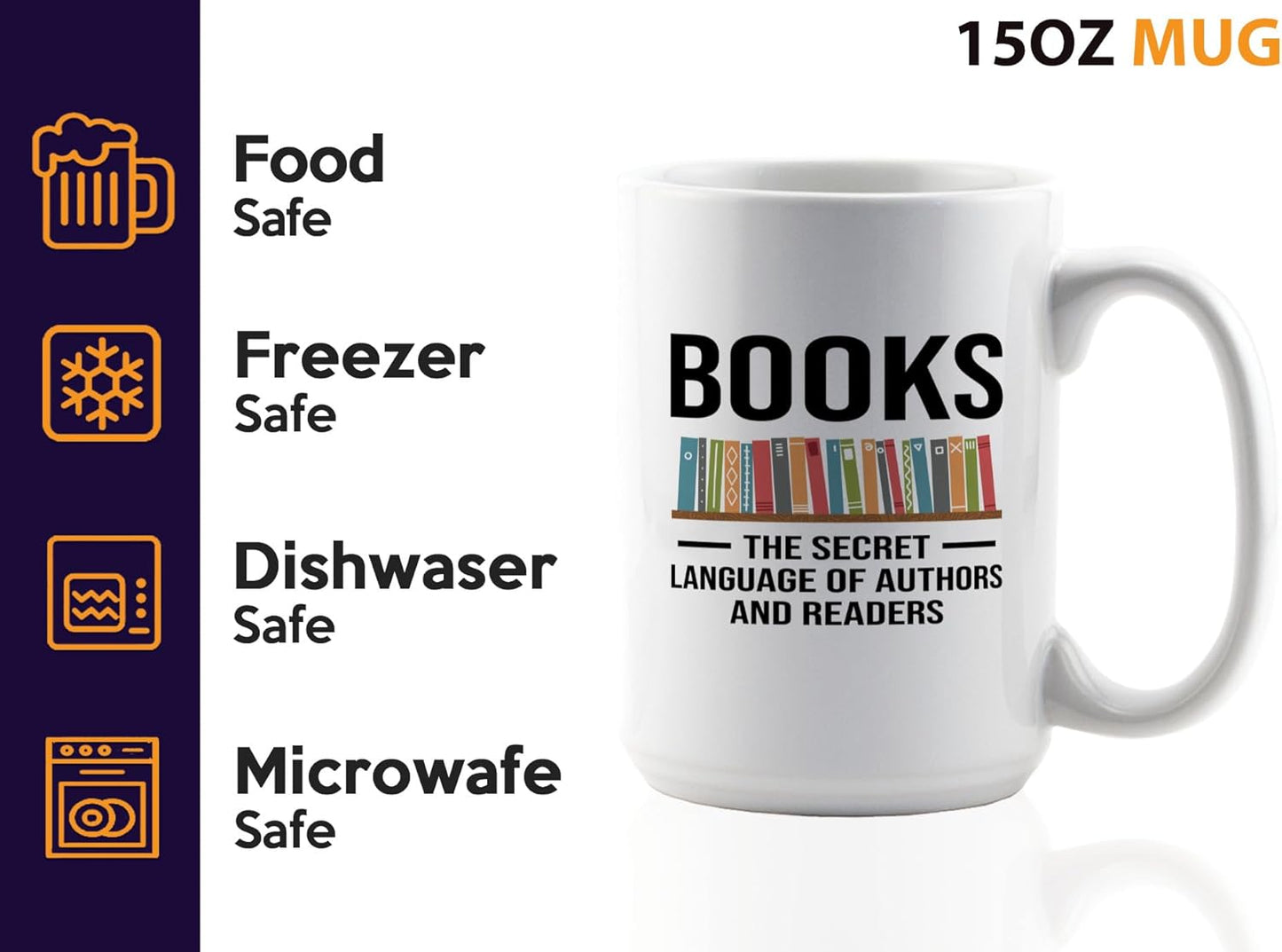 Book Lover Coffee Mug 15oz White -Secret Language - Gift For Poets Bookish People Bibliophile Librarian Book Club Reader