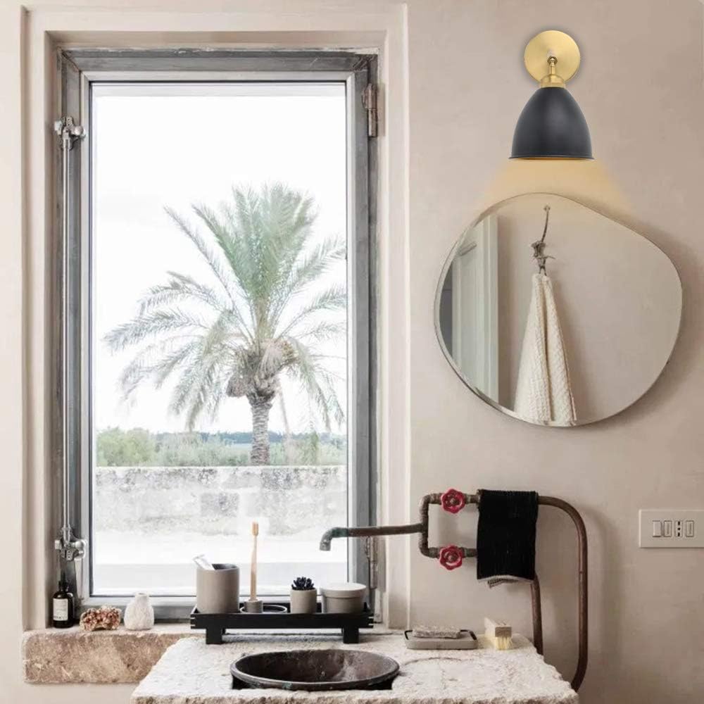 Yosoan Vintage Wall Sconce Bookcase Light, 1-Light Dimmable On Off Switch Industrial Mount Metal Fixture Lighting with 6.1" Oval Black Metal Shade in-Build Gold and Antique Canopy Reading Lamp