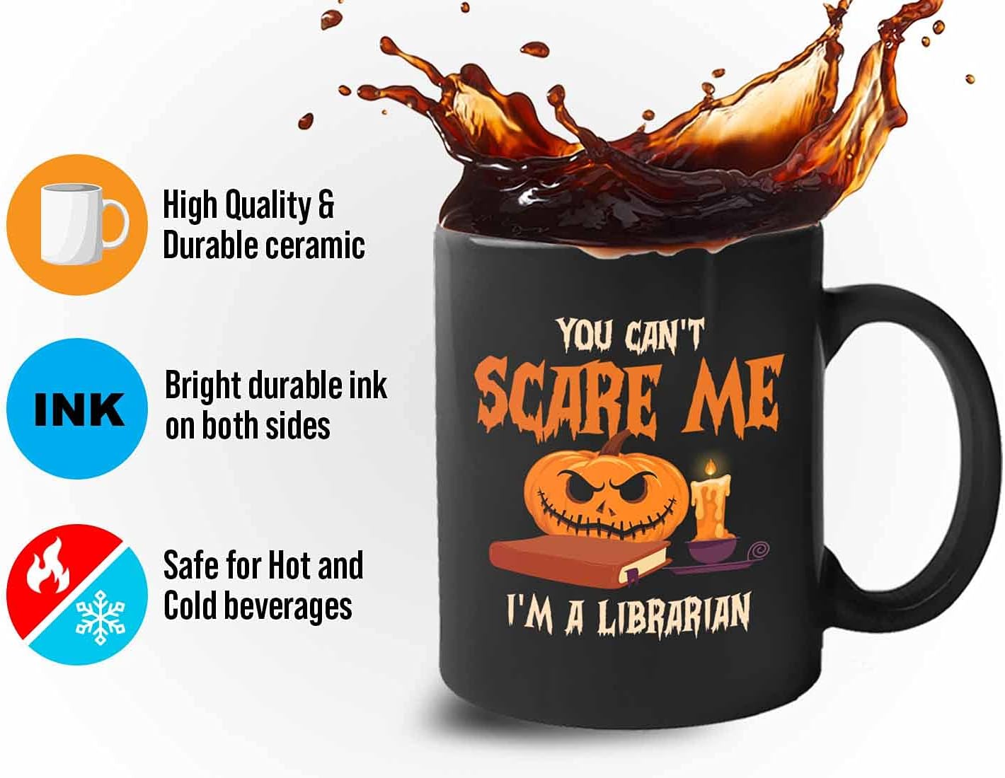 Bubble Hugs You Can't Scare Me Mug Black 11 Oz - Funny Reading Book Lovers Literary librarian Halloween Reader - Hellowin, October, Costume, Cospla Horror, Ancient, Festival, Holida Decoration Ideas,