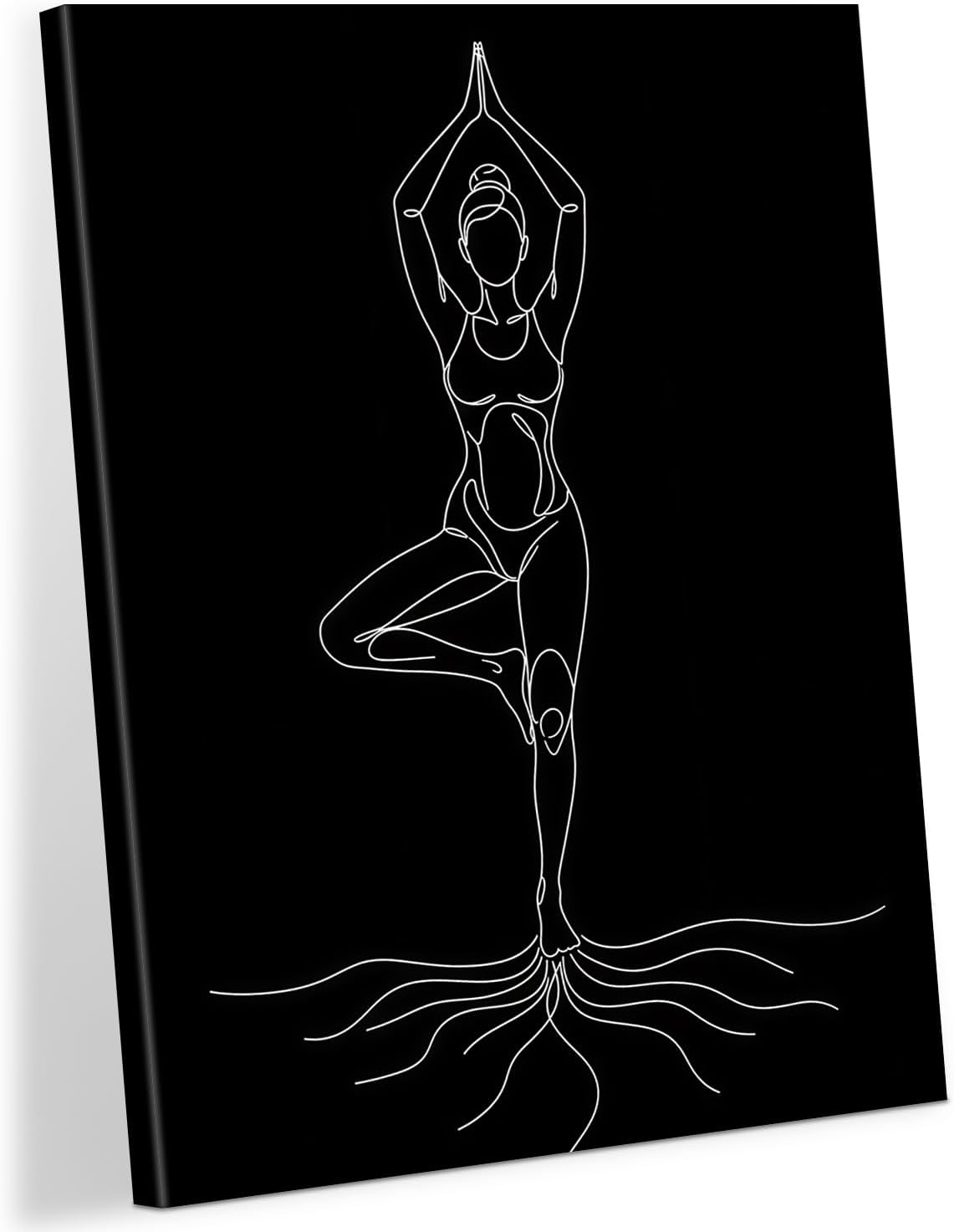 CCCHCY Minimalist Vrksasana Line Canvas Print - Black White Tree Pose Meditation Wall Art Decor - Abstract Zen Yoga Poster, Modern Spiritual Artwork for Studio, Bedroom, Bathroom 12" x 16"