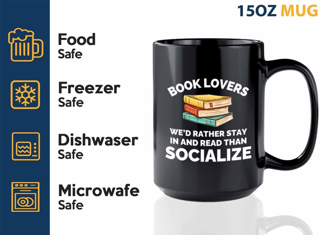 Book Lover Coffee Mug 15oz Black - Read than socialize - Gift For Poets Bookish People Bibliophile Librarian Book Club Reader