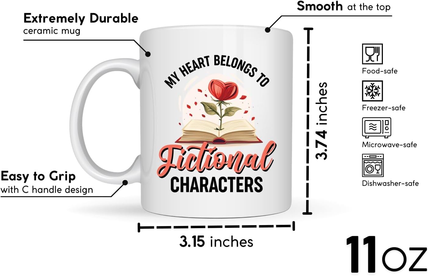 Book Lovers Coffee Mug 11oz White -Fictional characters - Book Reader Bookworm Addict Bookish Librarian Nerd Gifts Decor for Men Women