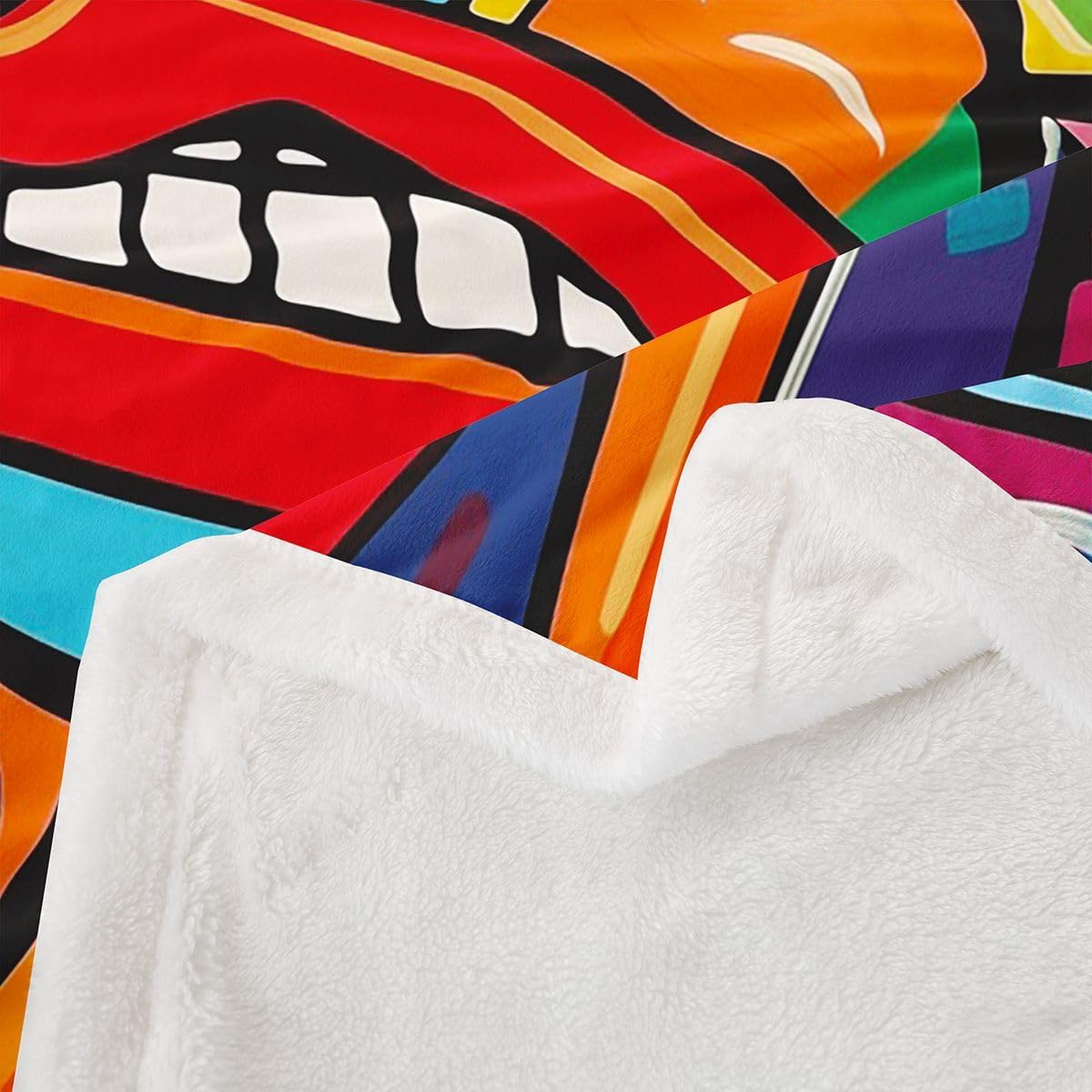 Castle Fairy Graffiti Art Throw Blankets,Abstract Human Pattern Fleece Blanket,Kids Girls Boys Adult Urban Street Painting Art Fuzzy Blankets Modern Hippie Sherpa Blanket Chair Sofa Bed Decor,90"×90"