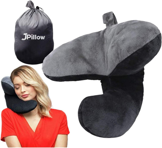 J-Pillow Travel Pillow | Travel Pillows for Airplanes | British Invention of The Year | Travel Neck Pillow | Side Sleep Pillow | Neck Pillow | Easy-to-Carry | Black