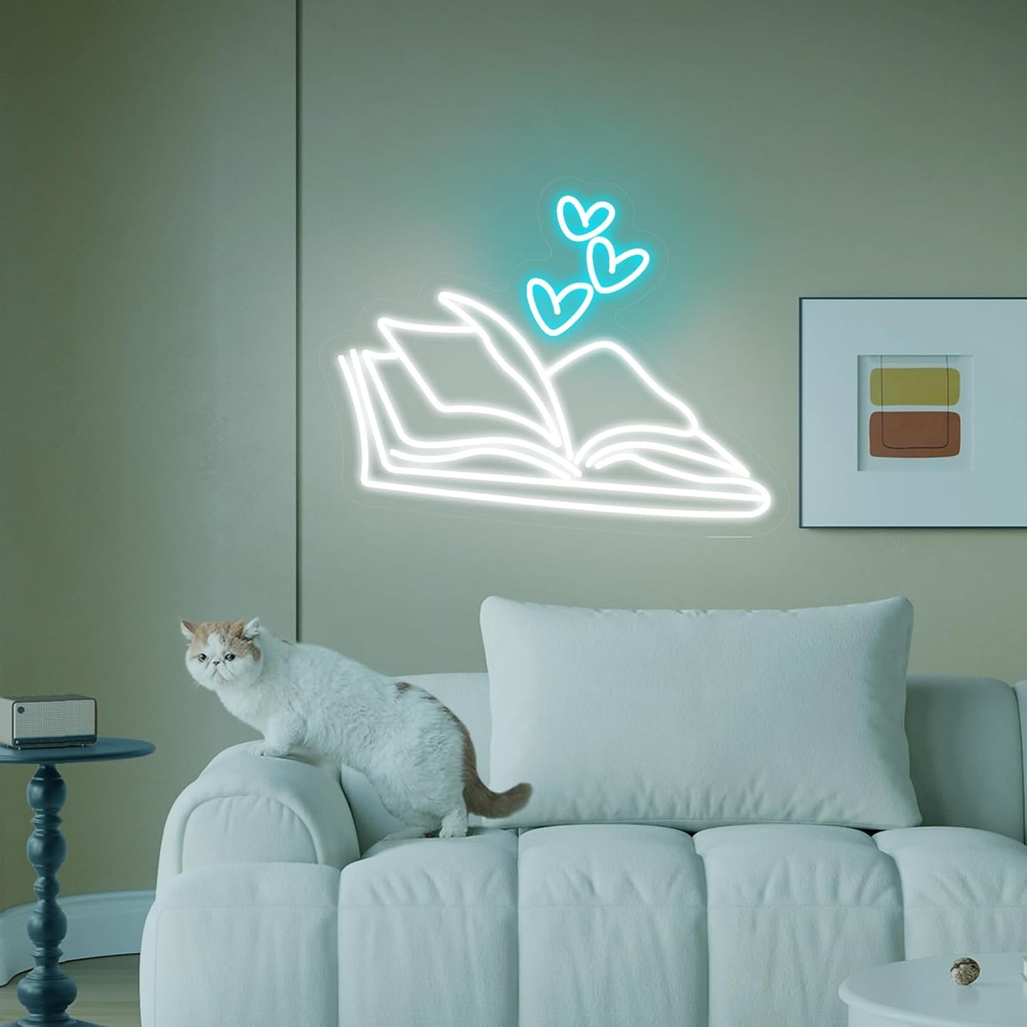 Book LED Neon Sign - Dimmable USB Wall Art 15.7x13.4 Inches - Reading Corner Decor for Home Library, Bedroom, Cafe