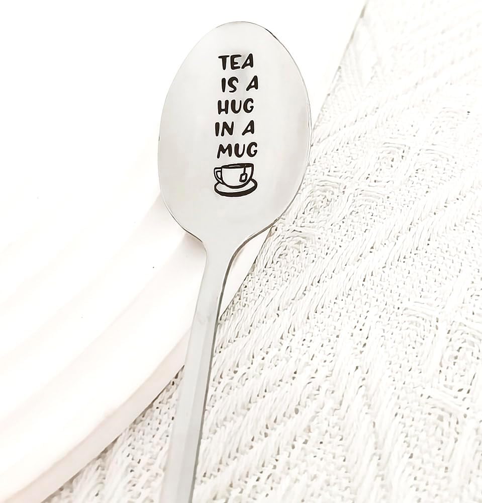 Tea Birthday Gift for Tea Lover Gifts Spoons for Women Men Tea is a Hug in a Mug Spoon for Papa Daughter Christmas Gifts for Tea Drinkers Lovers Nana Friends Engraved Tea Spoon