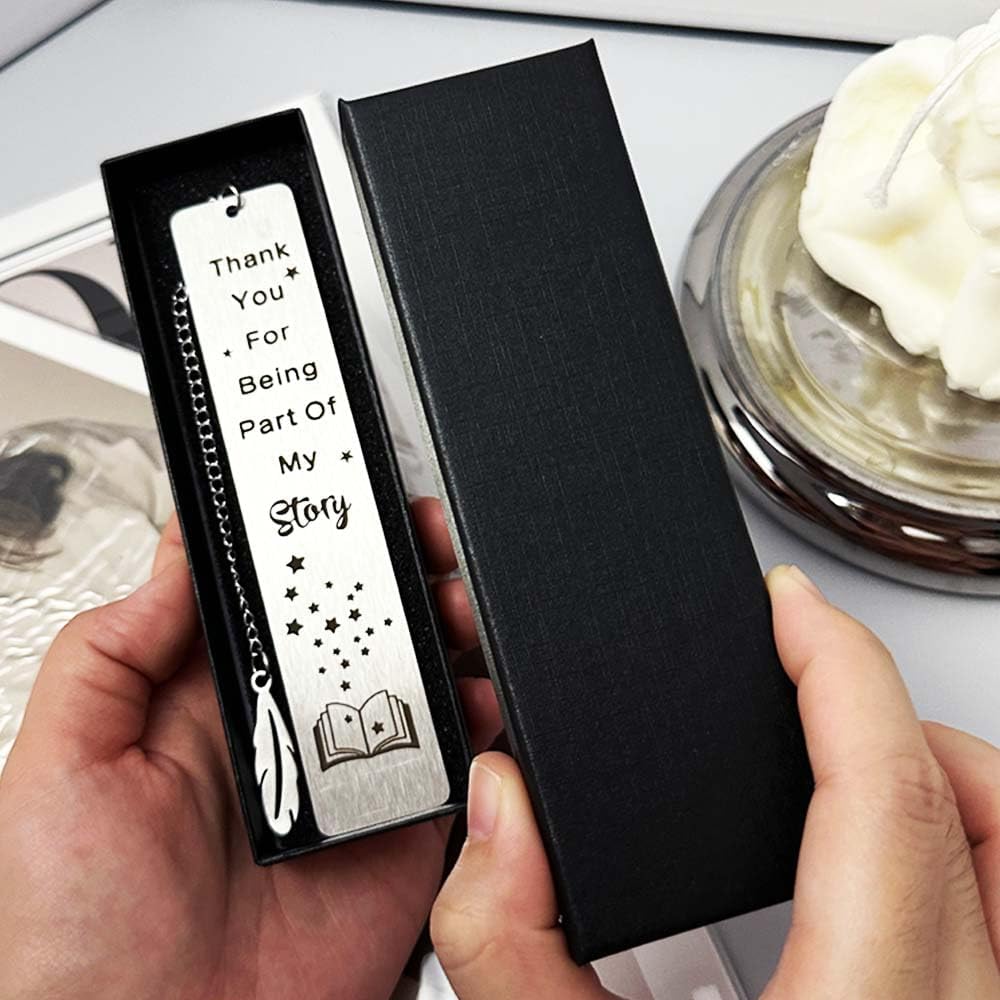 Thank You Gifts Metal Bookmarks for Women Men Book Lovers Teens Students,Stainless Steel Leaf Pendant Book Mark with Exquisite Gift Box