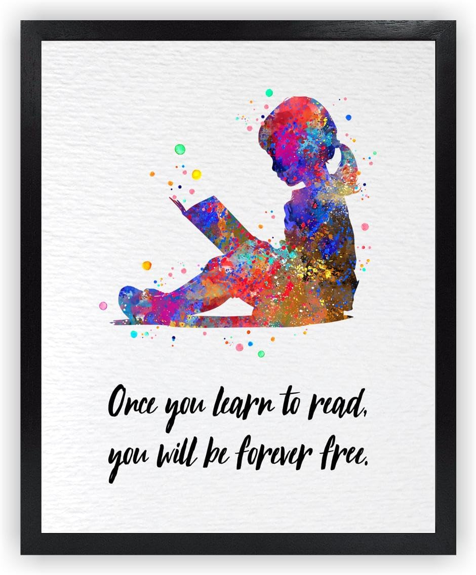 Dignovel Studios 8X10 Unframed Reader Girl Reading Watercolor Art Print Poster Book School Classroom Education Quote Library Wall Hanging Decor DN918