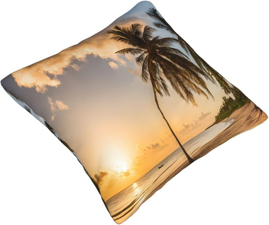 All-Season Square Pillow Covers 18"X18", Sunset Hawaiian Palm Tree, Decorative Throw Pillow Covers For Sofa Bed Couch, Hidden Zipper Cushion Cover, Square Lumbar & Accent Pillowcases For Home Decor