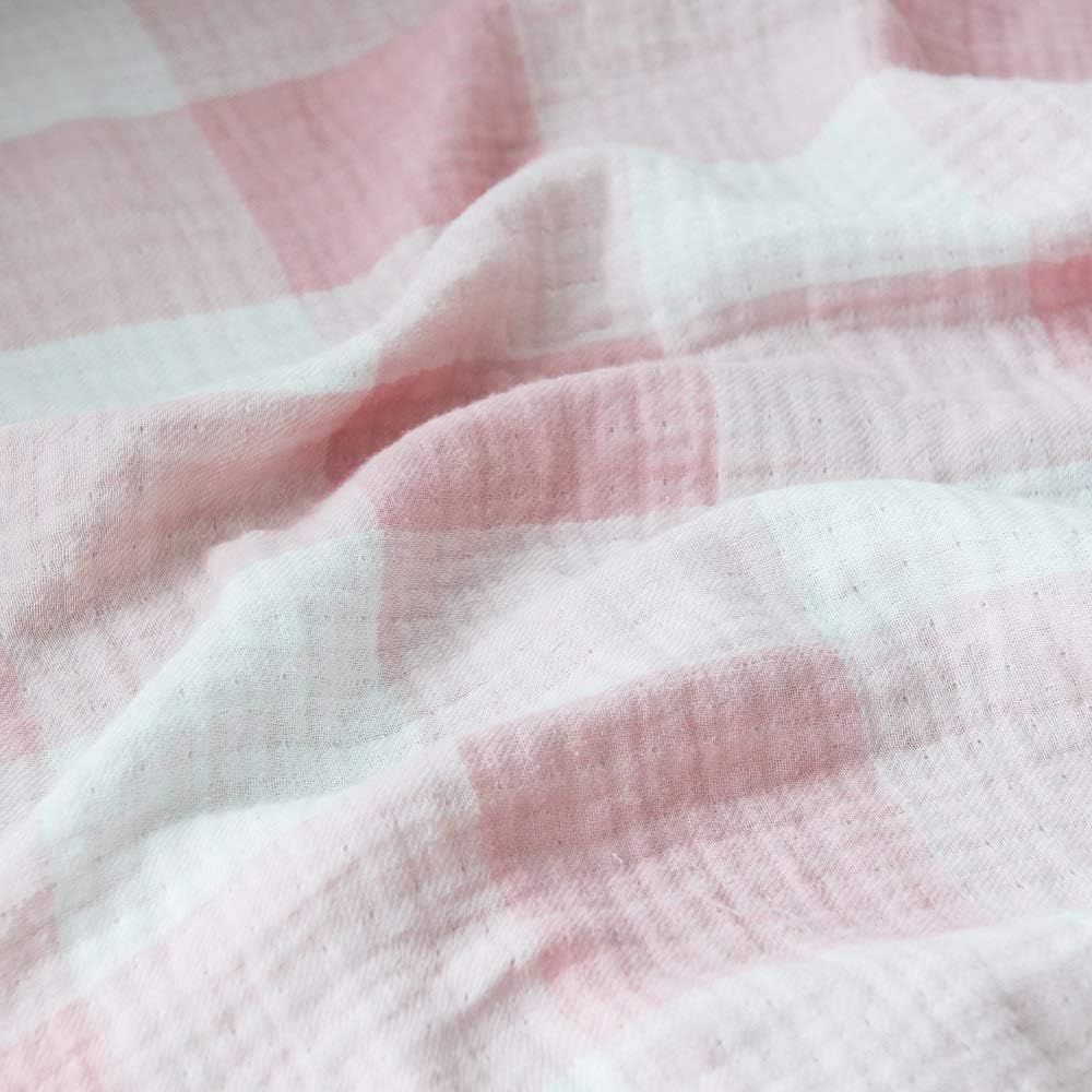 Cotton Muslin Throw Blanket with Buffalo Check Pattern, Vintage Indoor and Outdoor Use, Reversible and Breathable Fabric for Yard Picnics, 47" x 60" Bedding or Chair Cover, Pink