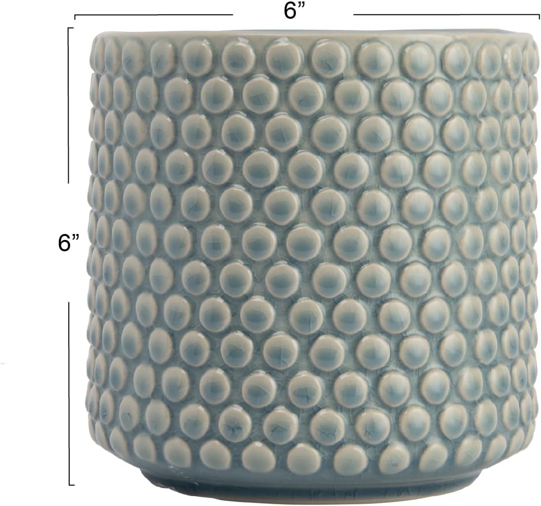 Bloomingville Sky Blue & Cream Stoneware Pot with Crackle Finish