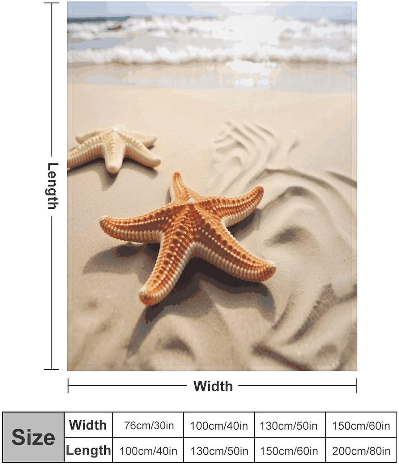 Starfish on The Sand Beach Landscape Blanket Super Soft Lightweight Throw Blanket Cute Cozy Warm Bed Blanket Decorative Fuzzy Blanket All-Season Home Decor Gift for Sofa Couch Living Room 50"*60"（130*