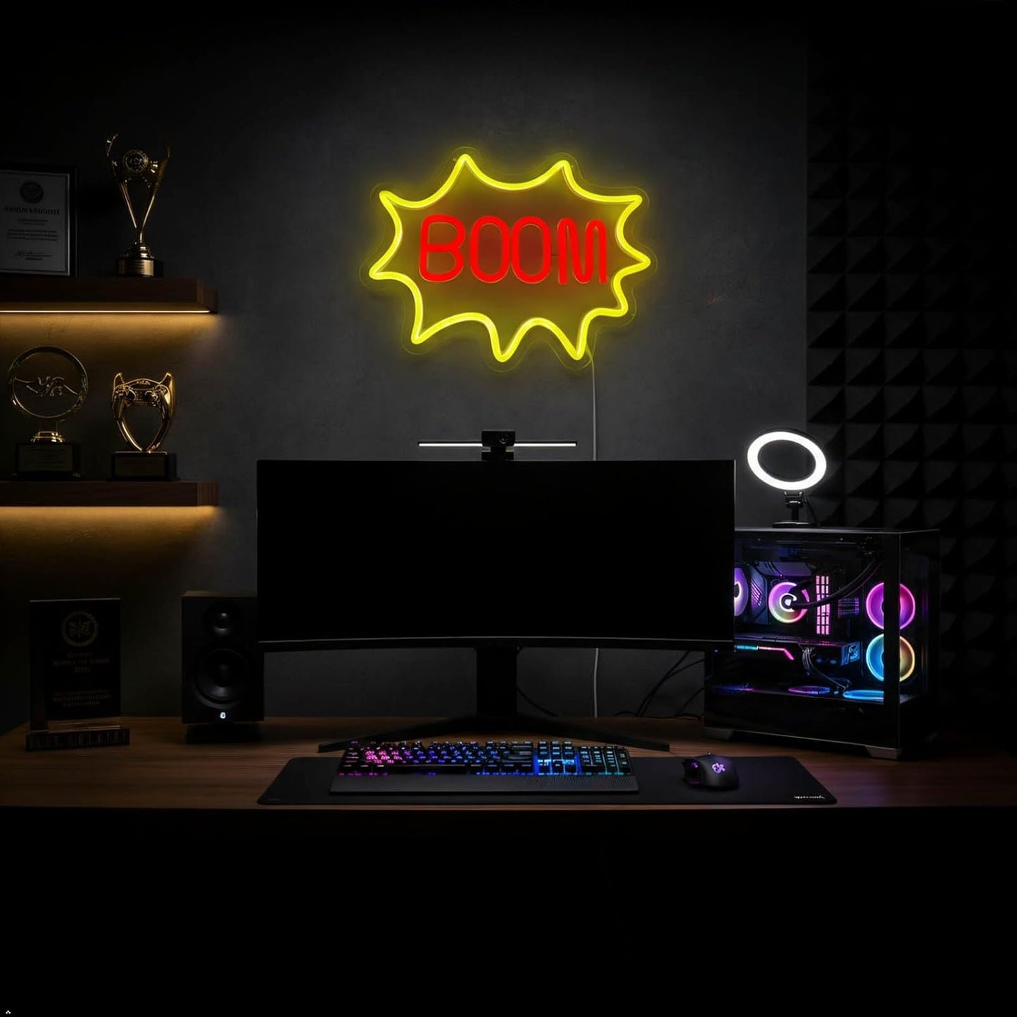 Boom Neon Sign for Game Comic Room Dance Club Decor, Gamers Comic Book Fans Gift