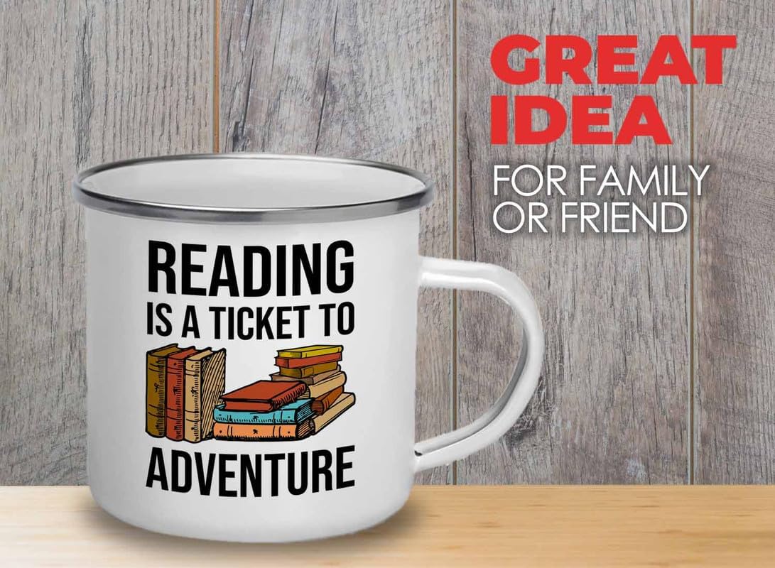 Reading Bookworm Camper Mug 12oz - Reading To The Adventure - Reading Reader Book Worm I Know Things Book Addict Book Lover Bookish Novelist Librarian Writer