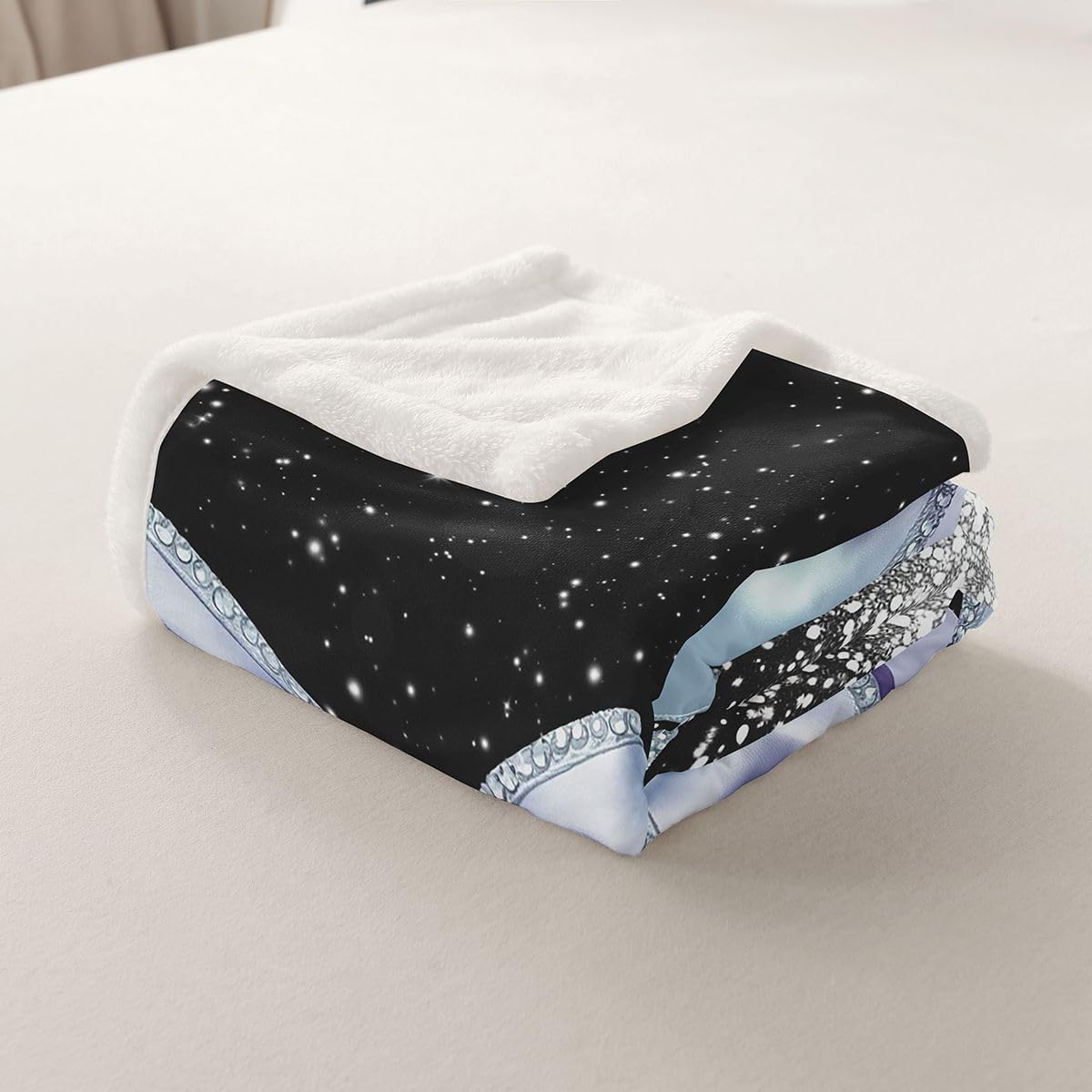 Feelyou Bow Sherpa Throw Blanket for Couch Black Blue Super Soft Cozy Fleece Glitter Blanket for Winter, Plush Throw Pastel Throw 50"x60" Bow Knot Accent All Season