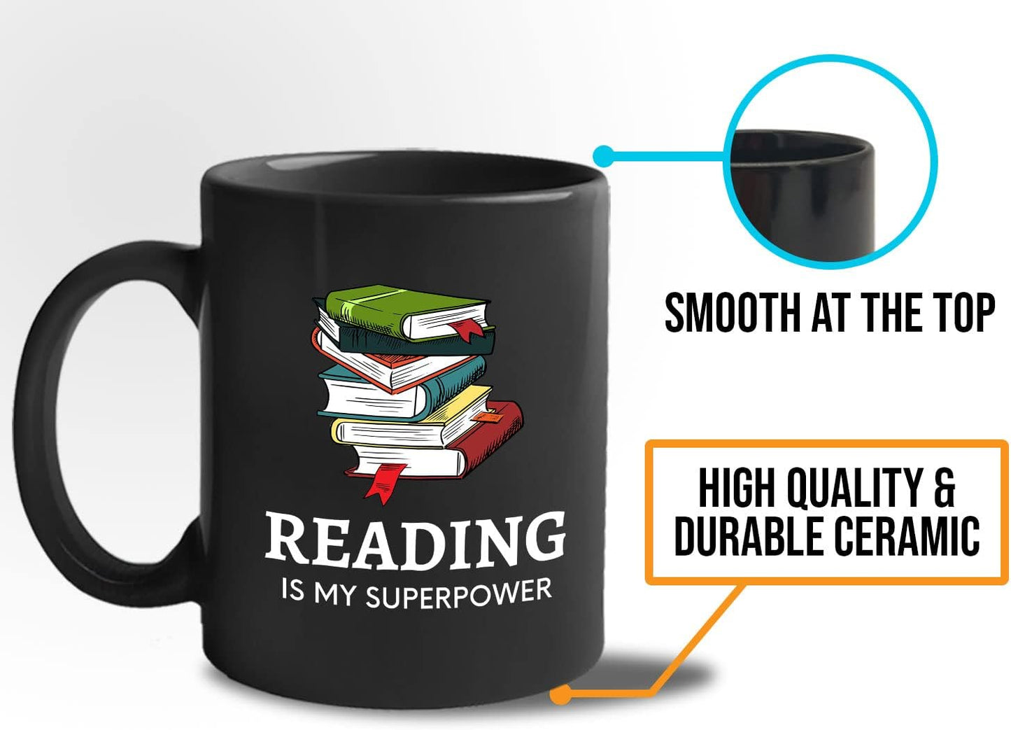Bubble Hugs Book Lover Coffee Mug 11oz Black - Reading Is My Superpower B - Reading Owl Reader Stack of Books Book Lover Bookish Novelist Librarian Writer