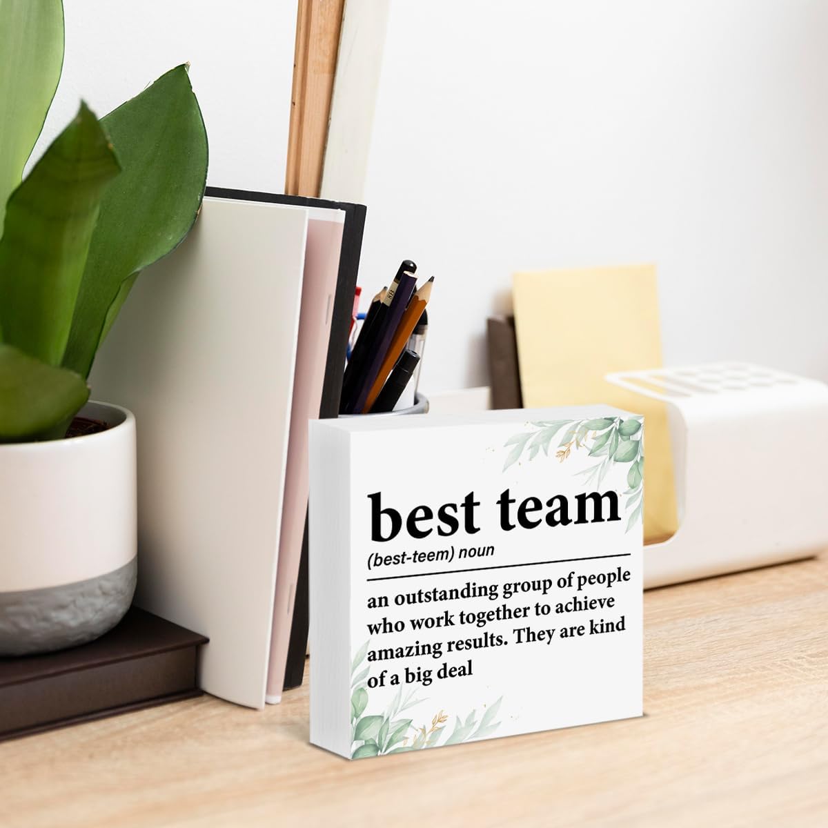 Best Team Gifts for Employees, Inspirational Teamwork Gifts Best Team Definition Wood Block Sign Desk Shelf Decor