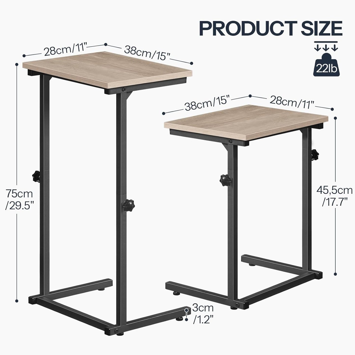 HOOBRO C Shaped End Table for Couch, Adjustable Height Side Table, Sofa Table for Small Spaces, Couch Table that Slide Under, for Living Room, Bedroom, Greige and Black BG71SF01